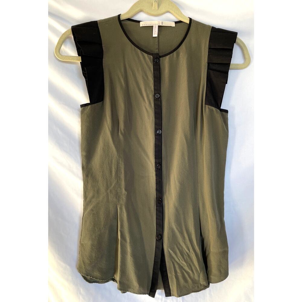 Dorothee Schumacher Sleeveless Silk Blouse Top, Olive Green, Size 1 (XS)